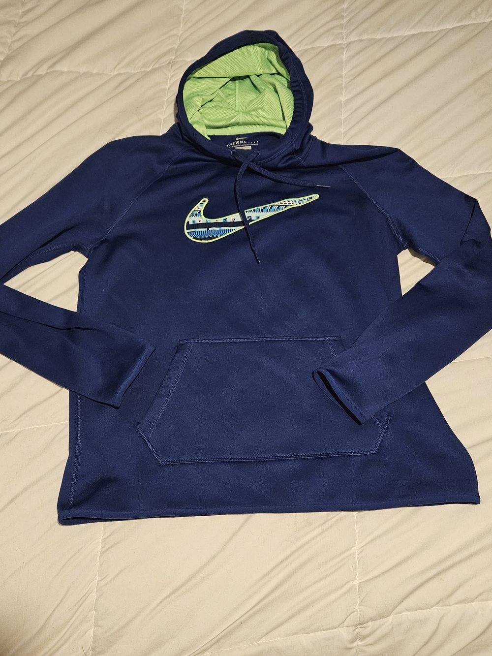 Nike Navy Hoodie with Lime Green Lined Hood